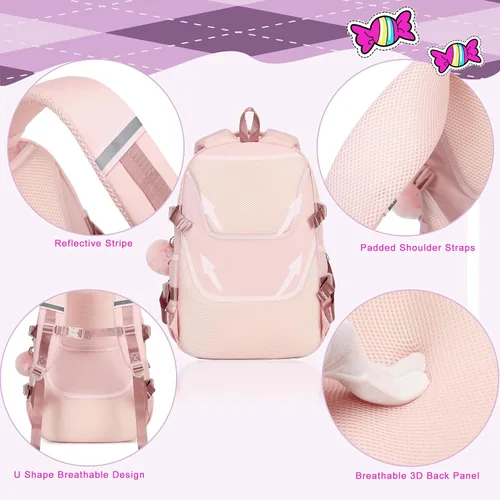 Vista 5 de AO ALI VICTORY Mochila para niñas, mujeres, niños, escuela primaria, escuela secundaria, universidad, mochila para laptop, mochila de viaje, Rosado