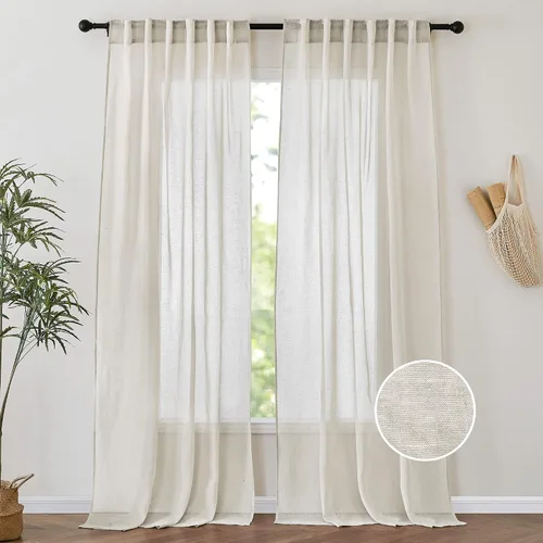 Vista 15 de PONY DANCE Cortinas transparentes de 84 pulgadas de largo, filtro de luz de gasa con aspecto de lino semitransparente para decoración del hogar