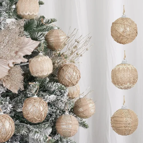 Vista 22 de XmasExp - Juego de adornos de bola de Navidad, 2.76 pulgadas, grandes, inastillables, transparentes, con brillantina, decoración de árbol de Beige