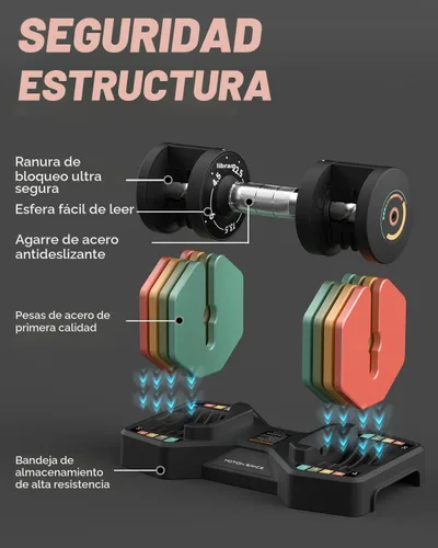 Vista 4 de Adjustable Dumbbells Set 22.5LB Pair, 1-Sec Fast Adjustable 5 Free Weights, Premium Comfort Non-slip Metal Handle, Compact Size for Full Body Home
