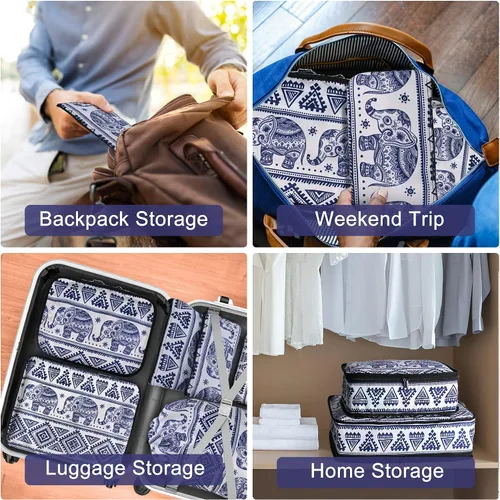 Vista 6 de Juego de 6 cubos de embalaje, bolsas organizadoras de maleta para artículos esenciales de viaje, tela duradera y cremalleras para vacaciones al aire