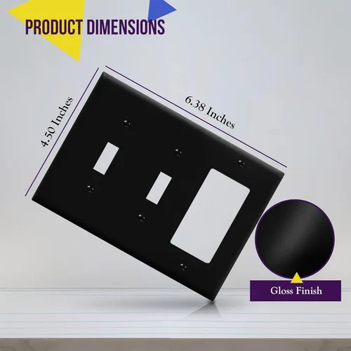 Vista 2 de ENERLITES - Placa de pared combinada para interruptor de triple palanca, 2 interruptores de palanca/1 interruptor decorativo, tamaño estándar 3