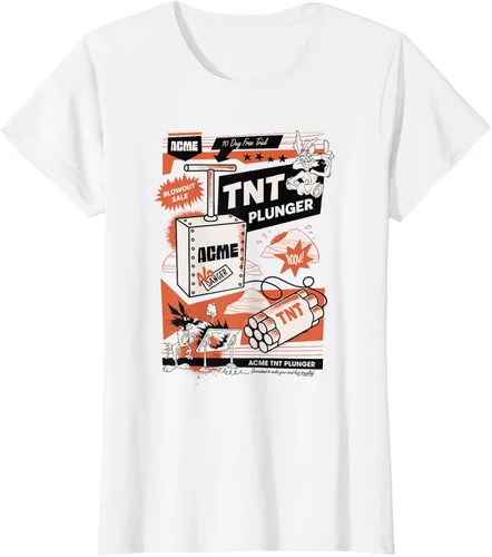 Vista 14 de Looney Tunes Wile E. Coyote - Camiseta de émbolo TNT, Blanco, S