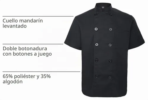 Vista 4 de TopTie - Bata de chef unisex de manga corta Negro