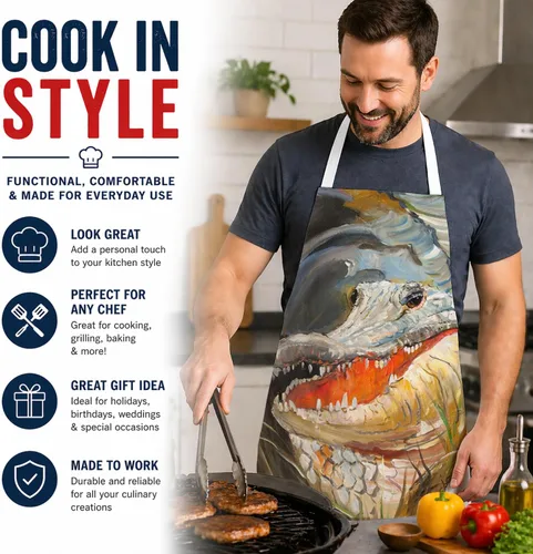 Vista 2 de Caroline's Treasures JMK1138APRON - Delantal de cocodrilo para cocinar, hornear, manualidades, jardinería para adultos, mujeres y hombres, unisex