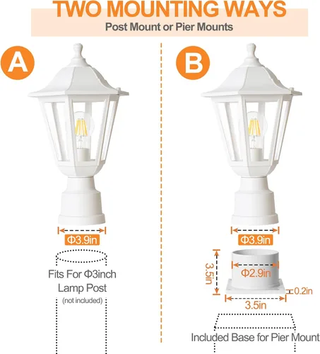 Vista 4 de FUDESY Luz de poste para exteriores, lámpara blanca para exteriores con base de montaje en muelle, lámpara de poste impermeable con enchufe E26