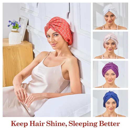 Vista 54 de Gorro de satén de seda ajustable para envolver el cabello para dormir, gorro de dormir de doble capa, turbante nocturno para cabello largo y rizado