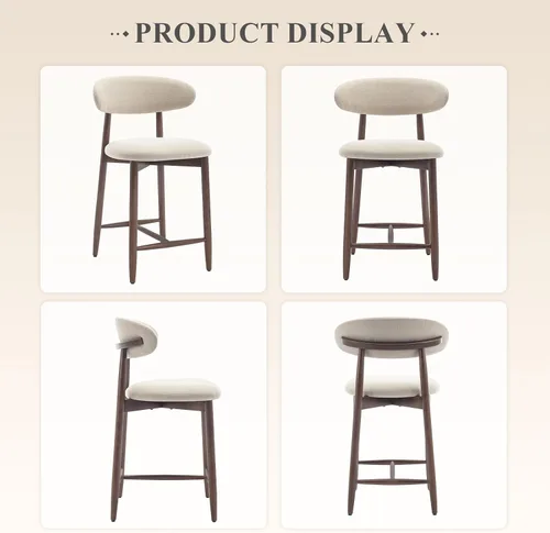 Vista 6 de COLAMY Taburetes de bar con respaldo, taburetes de bar de altura de mostrador, taburetes tapizados con patas de madera para cocina, isla de comedor