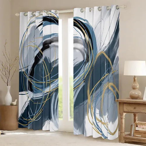 Vista 2 de Cortinas circulares geométricas para dormitorio, sala de estar, niñas, niños, retro, con ojales, cortinas de ventana con ojales, decoración