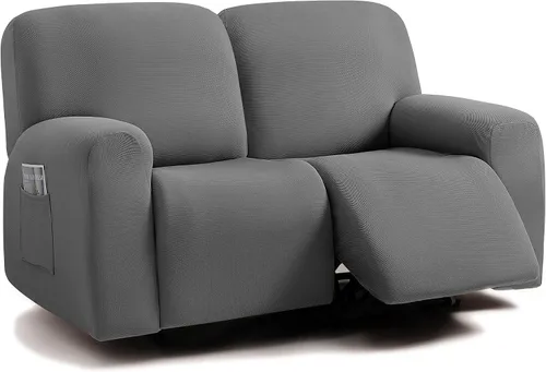 Vista 30 de ULTICOR - Juego de 8 fundas para sofá reclinable de jacquard, fundas elásticas para sofá reclinable para 3 cojines, fundas gruesas, suaves y Gris