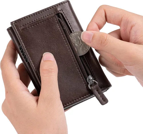 Vista 4 de Cartera con bolsillo para monedas, cierre magnético, con ventana de identificación, billetera de cuero para dinero en efectivo y tarjetas