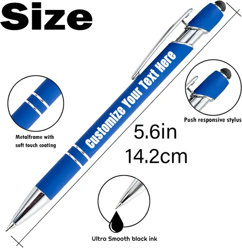 Vista 3 de Bolígrafos personalizados, bolígrafo grabado personalizado con punta de lápiz capacitivo, bolígrafo de tinta retráctil personalizado para escritura
