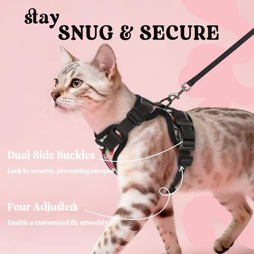 Vista 6 de rabbitgoo Cat Harness and Leash Set, Escape Proof Vest, XXS, Berry Pounce Soft Breathable Mesh, No-choke Adjustable Fit, Snap Buckles, Sturdy