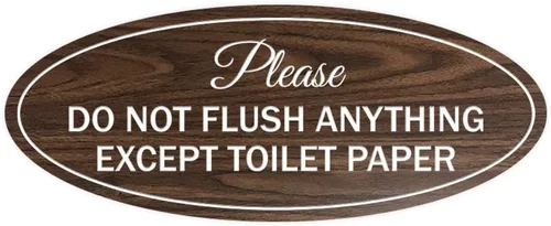 Vista 19 de Signs ByLITA Letrero ovalado con texto en inglés «Please Do Not Flush Anything Except» (Negro), tamaño pequeño