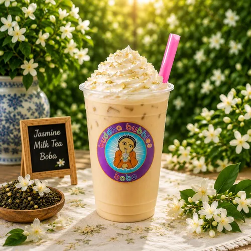 Vista 3 de Buddha Bubbles Boba - Mezcla de bebida en polvo de té verde de jazmín con leche y té de burbujas (2.2 libras / 2.2 lbs)