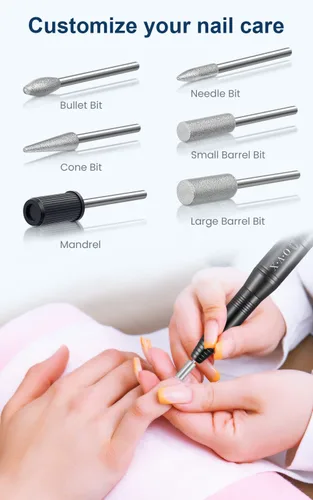 Vista 5 de Kit profesional de taladro de uñas USB de 20000 RPM para uñas acrílicas, pulido de manicura y pedicura con 6 brocas de uñas, bandas de lijado y Negro