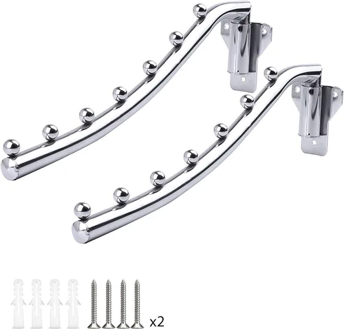 Vista 9 de Percha de ropa de acero inoxidable para montaje en pared, perchero plegable con soporte para brazo oscilante, ganchos para colgar barra de ropa