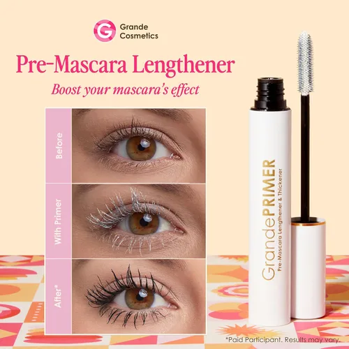 Vista 2 de Grande Cosmetics GrandePRIMER - Alargador y espesante con péptidos, a prueba de manchas, resistente al agua y seguro para lentes de contacto