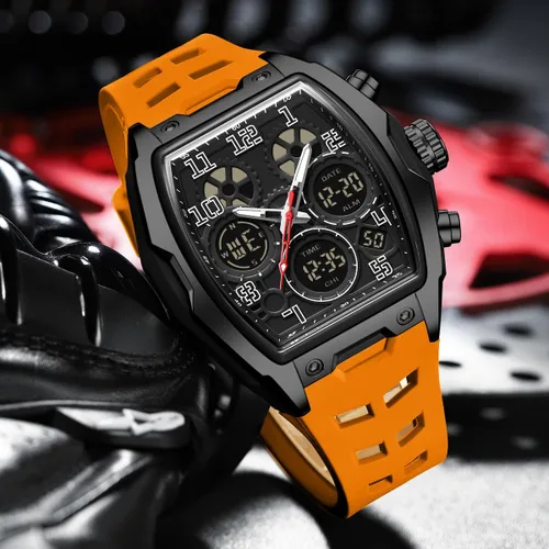 Vista 2 de Tonneau - Reloj de pulsera analógico digital para hombre, reloj de pulsera táctico militar único, reloj de pulsera impermeable con cronómetro