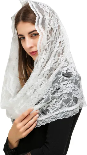 Vista 2 de PAMOR Infinity Chapel Veil Floral Latin Mass Head Cover Lace Scarf Mantilla Velos para Iglesia