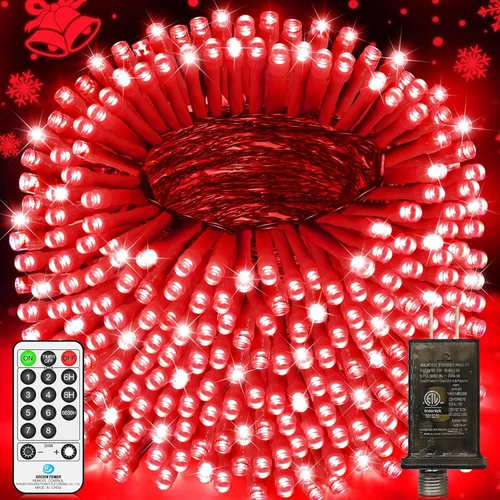 Vista 16 de Luces de Navidad de 200 pies con 500 luces LED para decoración al aire Rojo+Verde