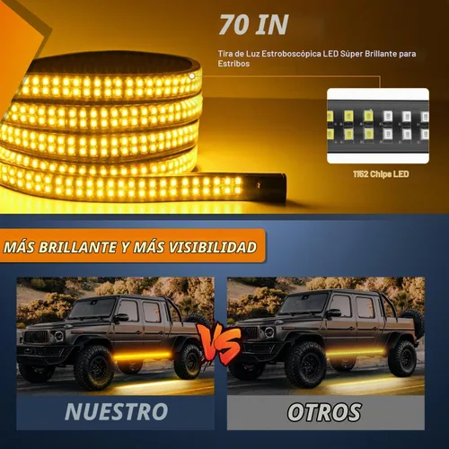 Vista 3 de Nilight 2 tiras de luces estroboscópicas de emergencia de 70 pulgadas, 1125 LED, luz ámbar flexible, intermitente, advertencia, precaución