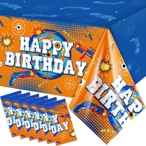 Vista 8 de Tatuo Mantel rectangular de plástico con temática de batalla de dardos, 3 piezas, con temática de juego de pistola, suministros para fiesta