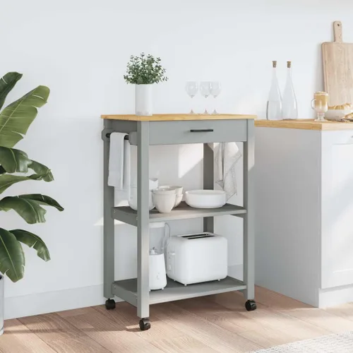 Vista 3 de Solid Wood Pine Kitchen Trolley with Drawer 23.6x15.7x34.8 Inches 4 Wheels With 2 Lockable, Side Hanger And Metal Hooks, 2 Open Shelves, For Kitchen