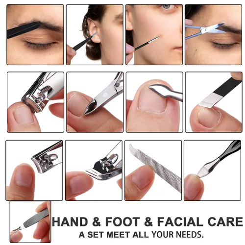 Vista 4 de FAMILIFE Kit de Uñas, Juego de Manicura Profesional Kit de Manicura Juego de Cortaúñas, 13 en 1 Juegos de Pedicura de Acero Inoxidable Herramienta