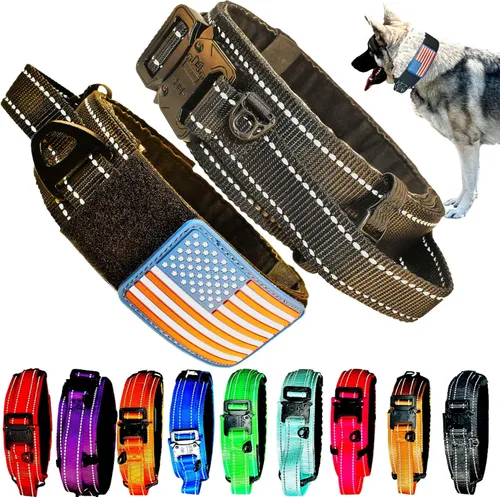 Vista 3 de Collar táctico para perros de 2 pulgadas de ancho con asa de control, ajustable para perros medianos y grandes, estilo militar con hebilla de metal