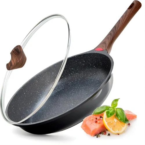 Vista 8 de Sartén antiadherente con tapa, sartén de aluminio antiadherente de 10 pulgadas con revestimiento de granito de aluminio, sartenes pequeñas