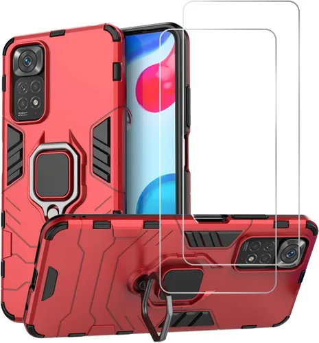 Vista 9 de Funda para Xiaomi Redmi Note 11/Note 11S (no 5G) con protector de pantalla de vidrio templado híbrido resistente Armadura protectora con soporte
