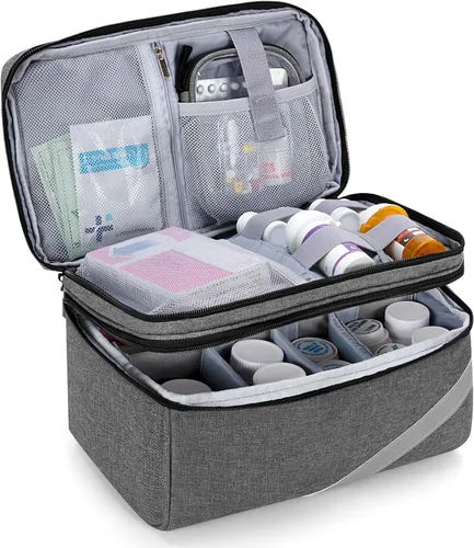 Vista 9 de Trunab Bolsa de almacenamiento y organizador de medicamentos vacía, organizador de botellas de píldoras con bolsa pequeña portátil, caja de primeros
