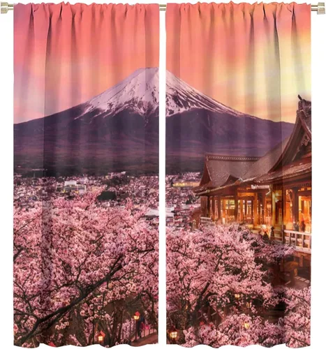 Vista 18 de Cortinas opacas con diseño floral de galaxia azul abstracta para dormitorio, cortinas de ventana de teñido anudado con diseño de flor de cerezo