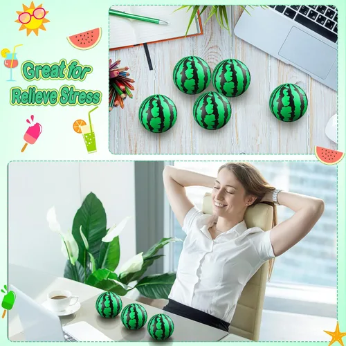 Vista 5 de 20 bolas de estrés a granel de 2.5 pulgadas de sandía para fiesta, mini bolas de espuma para aliviar el estrés, juguete sensorial con bolsas