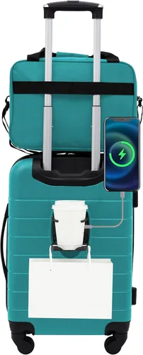 Vista 12 de Wrangler Portavasos inteligente para equipaje y puerto USB, color verde azulado, juego de 2 piezas, Negro, Juego de 2 piezas