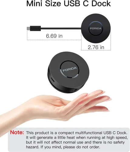 Vista 7 de Estación de acoplamiento mini USB C Dual HDMI, FORIDA USB C a USB Dock Hub con Gigabit Ethernet 100W Power Delivery Lector de tarjetas Micro SD