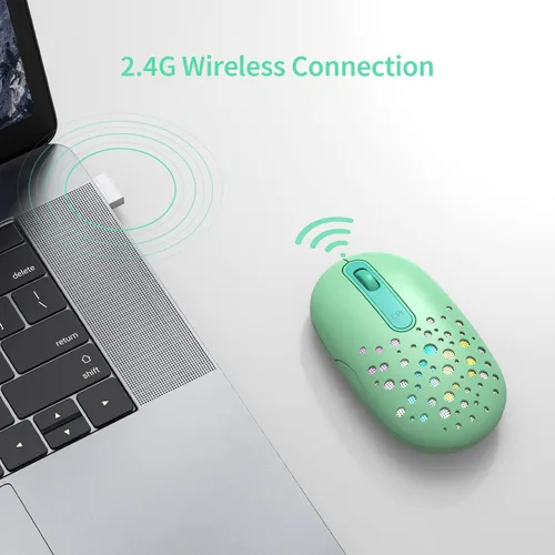 Vista 3 de PryRose Mouse inalámbrico LED, mouse retroiluminado que cambia de color con carcasa de panal de abeja, 2.4 G, inalámbrico, recargable, ratones