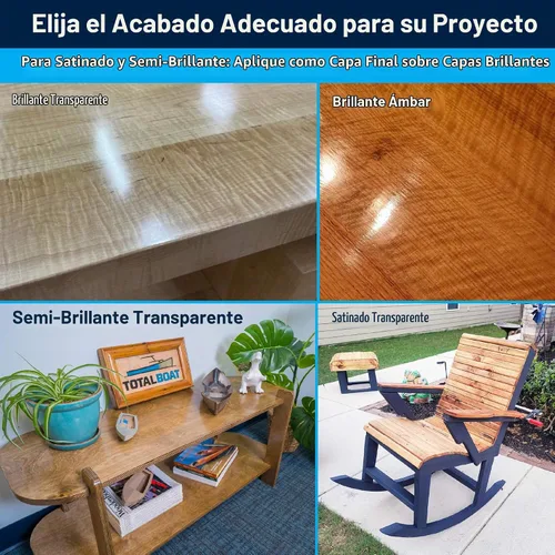 Vista 5 de TotalBoat Halcyon - Barniz marino a base de agua Acabado de poliuretano para madera de secado rápido para barcos, muebles de exterior y Clear Gloss