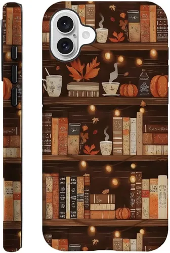 Vista 57 de Compatible con iPhone 13, Funda para teléfono duradera y a prueba de golpes con diseño de estantería de otoño - Calabaza de otoño Otoño Otoño