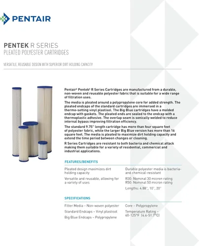 Vista 4 de Pentair Pentek R30-20BB Big Blue Filtro de Agua para Sedimentos, Cartucho de Filtro de Poliéster Plisado para Toda la Casa, 20" x 4.5", 30 Micrón