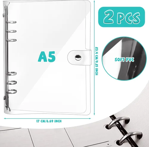 Vista 2 de Paquete de 2 fundas transparentes A5 para cuaderno, 6 anillas