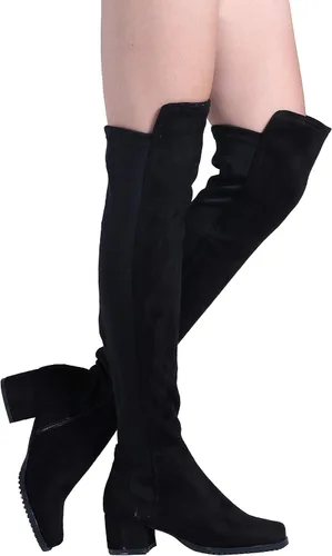 Vista 4 de Shoe'N Tale Tacón bajo de bloque grueso para mujer, cómodas botas altas por encima de la rodilla