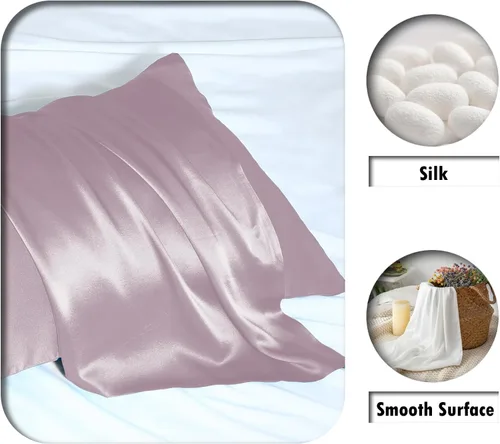 Vista 77 de Funda de almohada de seda para cabello y piel, suave, transpirable y sedosa, juego de fundas de almohada 100% tamaño estándar de 2 piezas, fundas