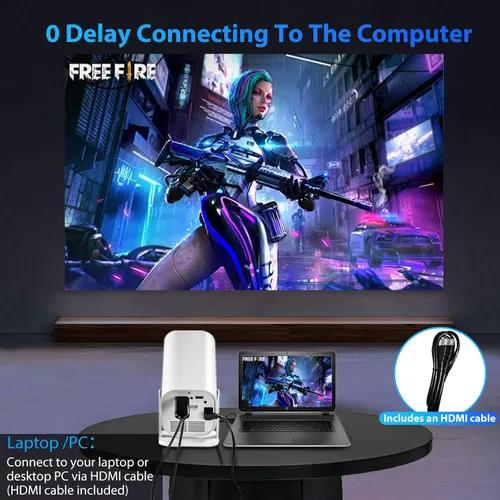 Vista 5 de Mini proyector para iPhone, proyector pequeño de 1080P (Bluetooth 5.3 y altavoz integrados), compatible con 4K, giratorio de 210°, proyector