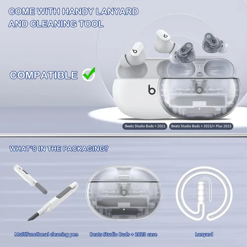 Vista 3 de Beat Studio Buds + (2023) / Beat Studio Buds 2021 Funda protectora transparente de TPU suave transparente de grado militar a prueba de golpes