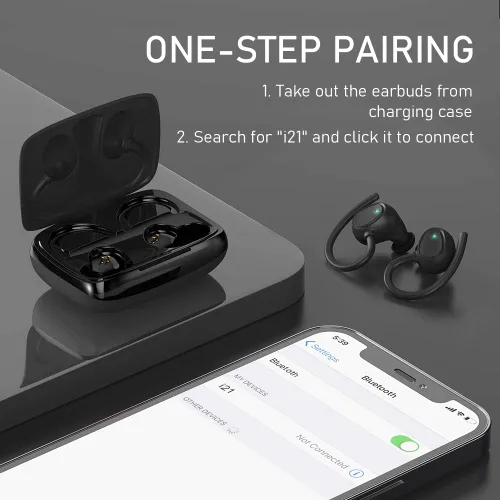 Vista 7 de Auriculares inalámbricos, auriculares Bluetooth 5.1, auriculares deportivos inalámbricos Bluetooth en la oreja, auriculares con cancelación de ruido
