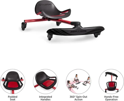 Vista 8 de Radio Flyer Stingray Patinete de conducción con deriva divertida para niños de 3 a 8 años, acción de giro de 360°, asiento ajustable para niños