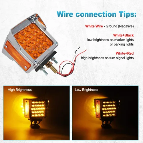 Vista 5 de Partsam 2 luces de estacionamiento de doble cara para remolque, pedestal con viseras cromadas, ámbar/ámbar de doble cara cuadrada, 52 luces LED