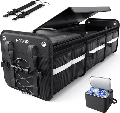 Vista 10 de HOTOR Organizador de maletero, organizador de automóvil de 3 compartimentos y almacenamiento con bolsa refrigeradora, organizador de almacenamiento